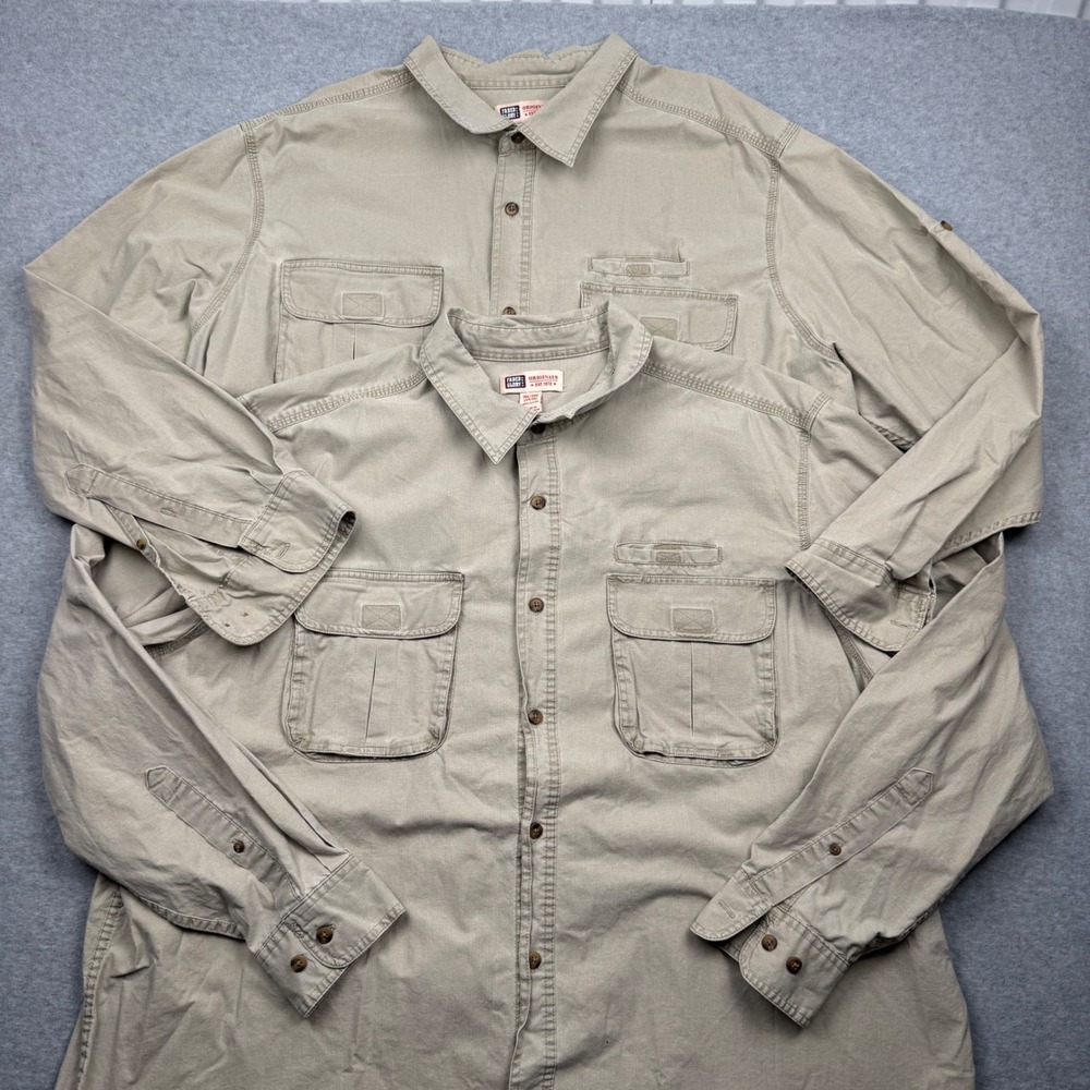 Faded Glory Originals Mens 3XL Khaki Tan Cotton Utility Work Safari Shirts Lot